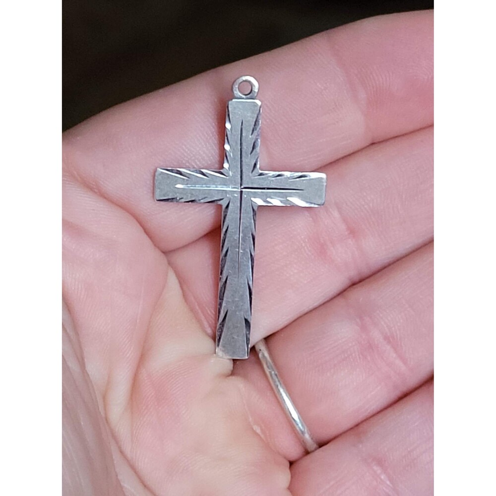 Vintage Diamond Cut Sterling Silver Pendant Cross Necklace Charm 925 | Religious